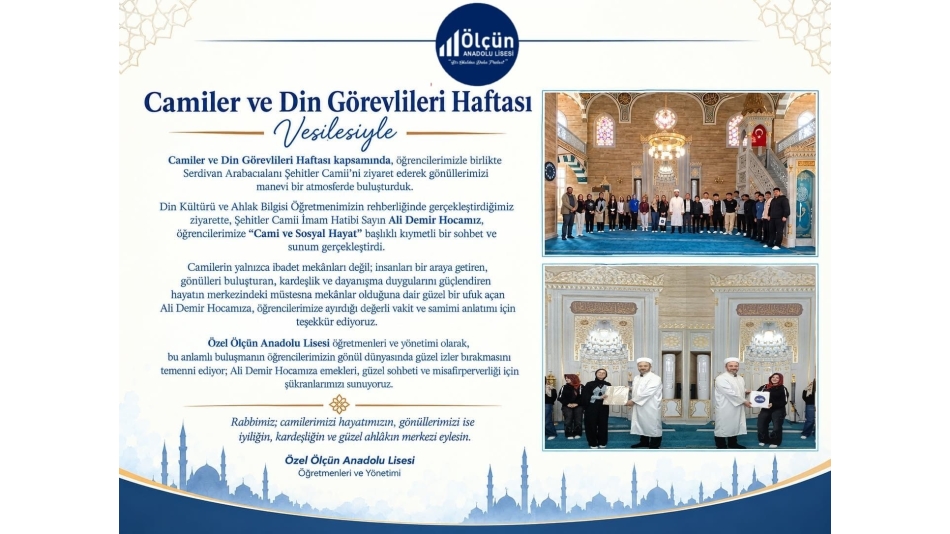 Camiler ve Din Görevlileri Haftası Vesilesiyle